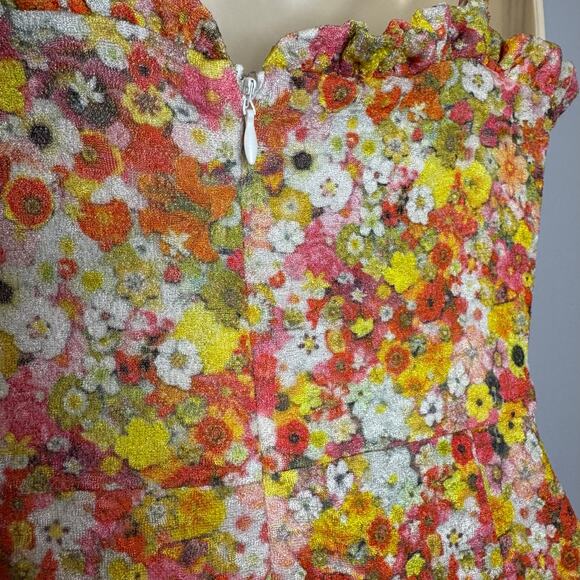 Anthropologie Hutch Bustier Sweetheart Midi Dress Floral Ruffle Orange Women's S - Picture 7 of 15